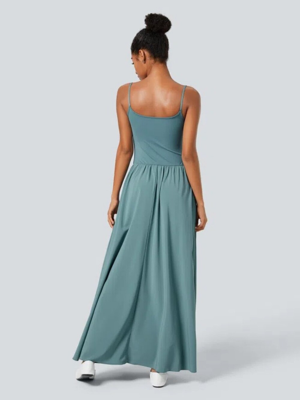 HALARA Teal-Green Maxi Dress with Slim Straps - Picture 2 of 12